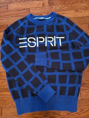 Esprit Royal Blue & Navy Grid Crewneck Sweater